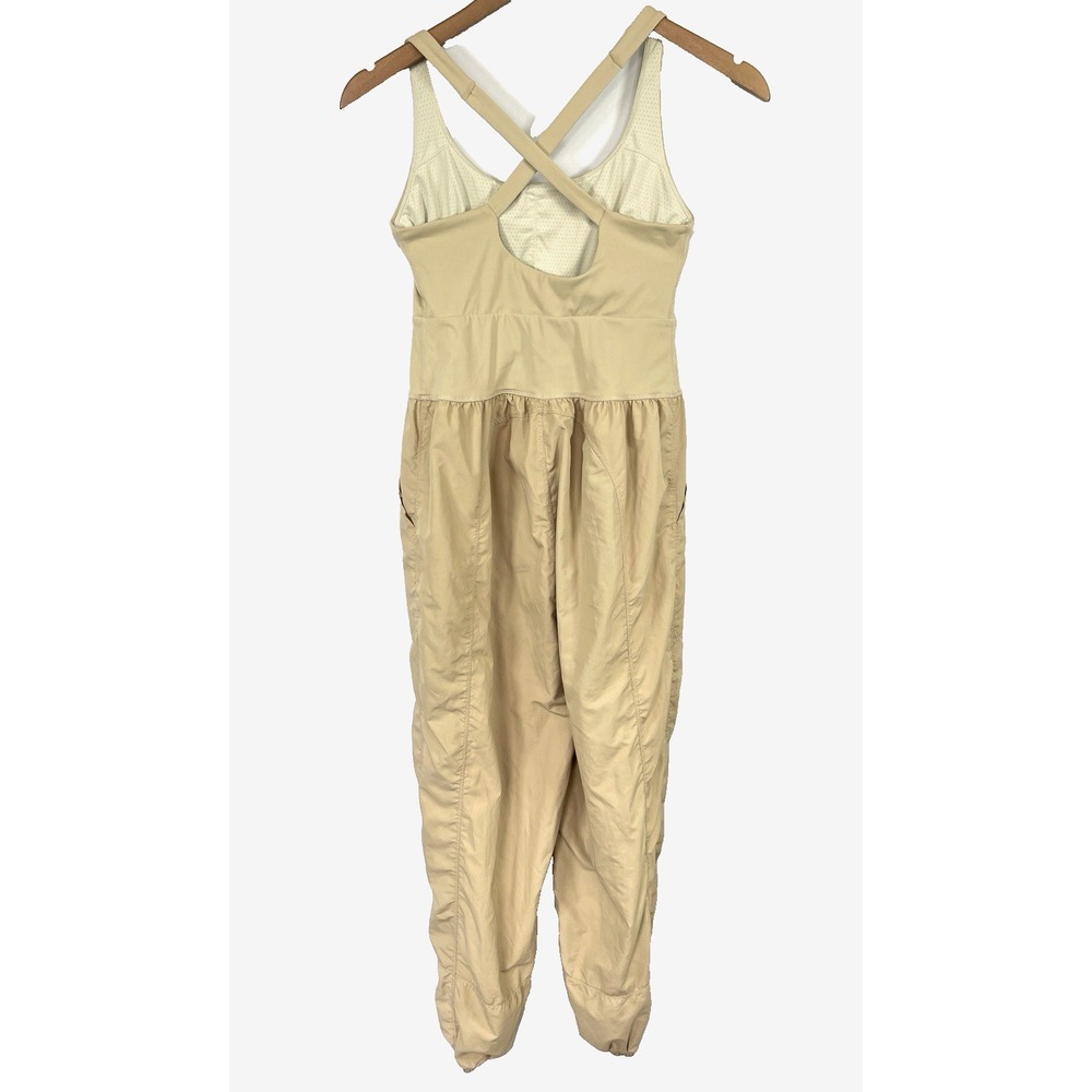 Womens Activewear Cutout Joggers Jumpsuit Size S Beige Pockets Athletic Gym Run - Picture 3 of 8